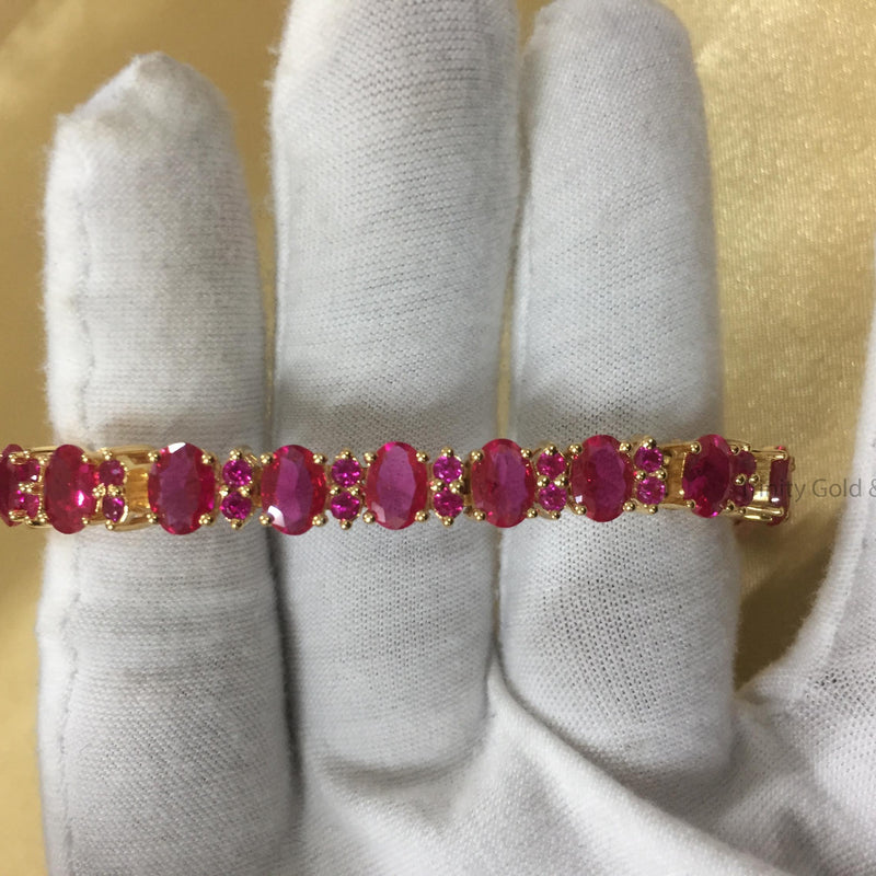 Ruby Bracelet • Oval and Round Ruby Tennis Bracelet For women • Classic Gemstone Design • Luxurious Gift for Her • Elegant Gemstone Bracelet
