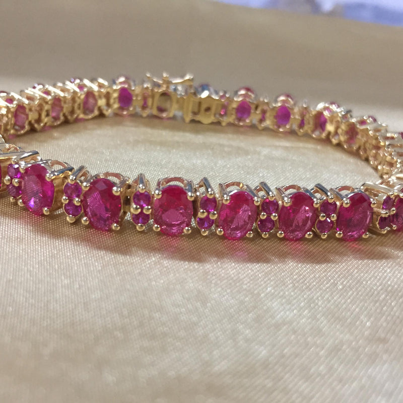 Ruby Bracelet • Oval and Round Ruby Tennis Bracelet For women • Classic Gemstone Design • Luxurious Gift for Her • Elegant Gemstone Bracelet