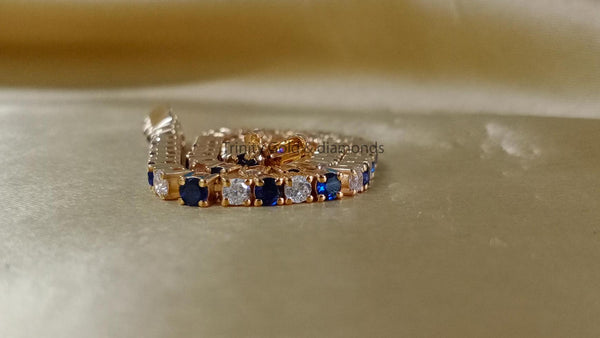 3.0MM Tennis Bracelet • Blue Sapphire and White Moissanite Diamond Tennis Bracelet for Women • Size-5-10 Inch • Anniversary Gift for Women