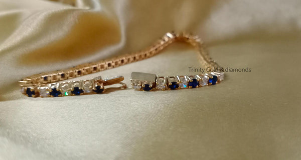 3.0MM Tennis Bracelet • Blue Sapphire and White Moissanite Diamond Tennis Bracelet for Women • Size-5-10 Inch • Anniversary Gift for Women