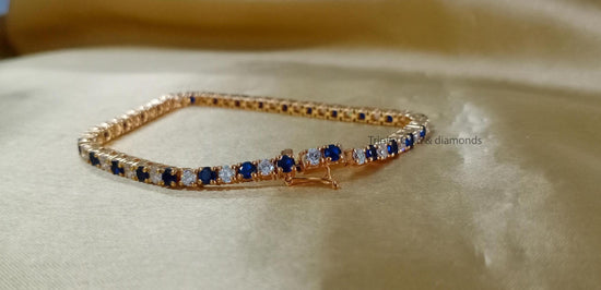 3.0MM Tennis Bracelet • Blue Sapphire and White Moissanite Diamond Tennis Bracelet for Women • Size-5-10 Inch • Anniversary Gift for Women