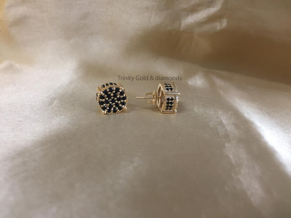 Black Stud • Mens Black Stud Earrings with Screw Back • Size 11.80mm  • Flower Shape Cluster Unisex Stud Earrings • Perfect Birthday Gift