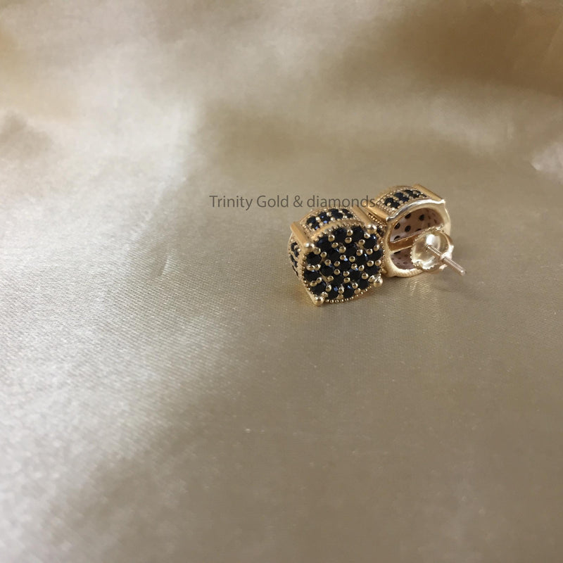 Black Stud • Mens Black Stud Earrings with Screw Back • Size 11.80mm  • Flower Shape Cluster Unisex Stud Earrings • Perfect Birthday Gift