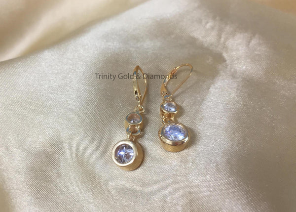 Bezel Earring For women • Diamond Earrings • Solitaire Earrings • Lever Back Earrings • Gift for Women • Two Stone Dangle Earrings