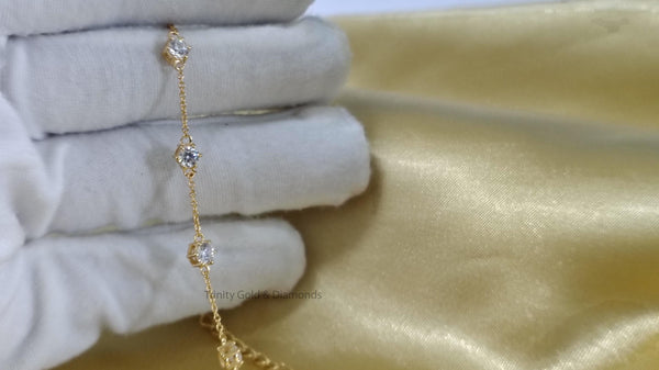 Charm Bracelet • Minimalist Moissanite  Diamond Bracelet For Girl •  Dainty Charm Chain Bracelet • Birthday Gift for Her • Size-5-10