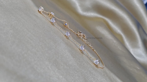 Charm Bracelet • Minimalist Moissanite  Diamond Bracelet For Girl •  Dainty Charm Chain Bracelet • Birthday Gift for Her • Size-5-10