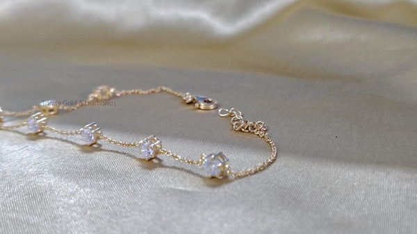 Charm Bracelet • Minimalist Moissanite  Diamond Bracelet For Girl •  Dainty Charm Chain Bracelet • Birthday Gift for Her • Size-5-10
