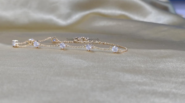 Charm Bracelet • Minimalist Moissanite  Diamond Bracelet For Girl •  Dainty Charm Chain Bracelet • Birthday Gift for Her • Size-5-10