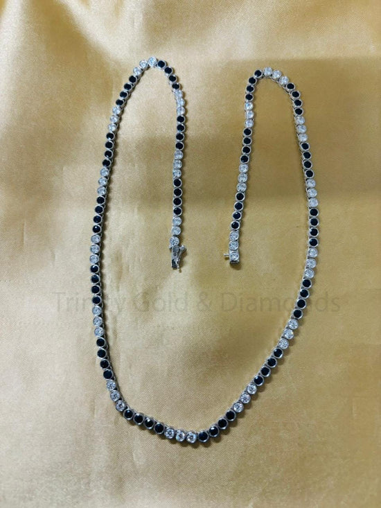 Bezel Set Necklace For Women • Blue Sapphire and White Moissanite Bezel Set Tennis Necklace for Her • Wedding Chocker Necklace • 3.0mm Stone