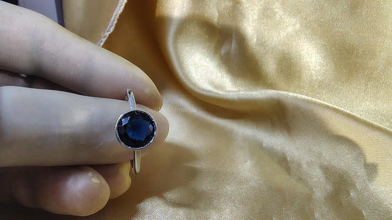 8.0mm Blue Sapphire Ring • Solitaire Bezel Set Ring • Single Stone Ring • Handmade Bezel Set Ring for Women • Christmas Gift • Size-5-12 USA