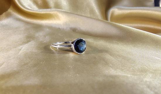 8.0mm Blue Sapphire Ring • Solitaire Bezel Set Ring • Single Stone Ring • Handmade Bezel Set Ring for Women • Christmas Gift • Size-5-12 USA
