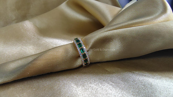Baguette Stacking Ring • Vintage Wedding Band • Green Baguette and Round Half Eternity Band Art Deco Moissanite Band• Anniversary Gift