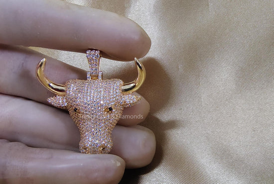 Moissanite Diamond Big Bull Face Pendant • Hip Hop Bling for Statement Style • Lab Grown Diamond Pendant • Statement Lab Grown Pendant