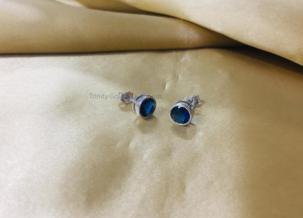 Blue Sapphire Bezel Stud Earrings • Stud Earrings • Dainty Stud Earrings Small Stud Earrings Tiny Stud Earrings • Minimalist Earrings • Gift