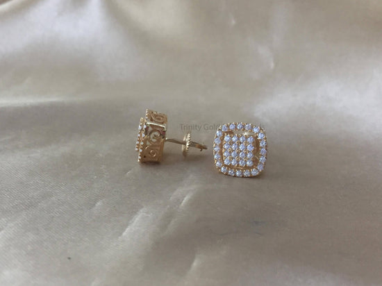 Stud Earrings • Moissanite Diamond Square Stud Earring for Women • Halo Stud Earrings with Screw Back • Anniversary Gift for Her • 16.0mm