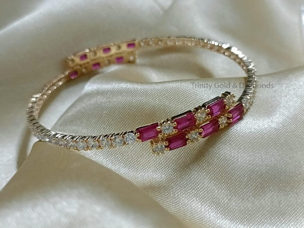 14KT ROSE GOLD PLATED Ruby Diamond Bangles Bracelet In sterling Silver, Gift For Anniversary,Antique Bracelet, Unique Ruby Bracelet For Wife