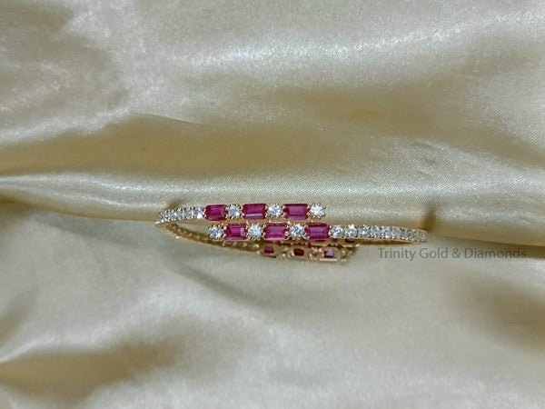 14KT ROSE GOLD PLATED Ruby Diamond Bangles Bracelet In sterling Silver, Gift For Anniversary,Antique Bracelet, Unique Ruby Bracelet For Wife