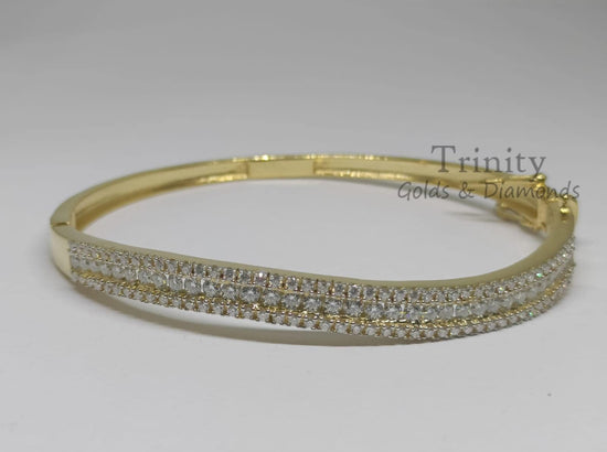 4.0Ct Moissanite Diamond Bangle Bracelet, Moissanite Diamond Bangle In 925 Sterling Silver With 14kt Yellow Gold Finish, Diamond Bangle