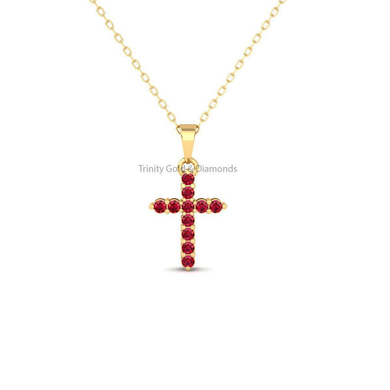 Dainty Gemstone Cross Pendant • Gold Cross Pendant Necklace for Women •  Perfect Gift for Her • Emerald Gemstone Cross