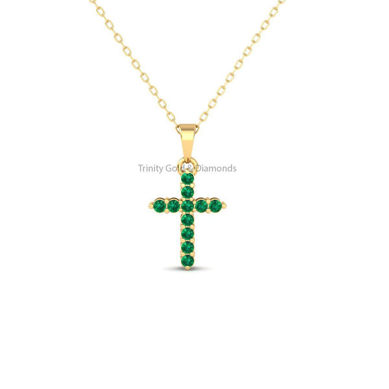 Dainty Gemstone Cross Pendant • Gold Cross Pendant Necklace for Women •  Perfect Gift for Her • Emerald Gemstone Cross