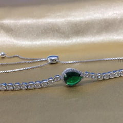 Timeless Teardrop Green Pear Cut Tennis Bracelet 5-10 Inch • Half Bezel Set Pear Cut Tennis Bracelet For Women • Anniversary Gift for Her