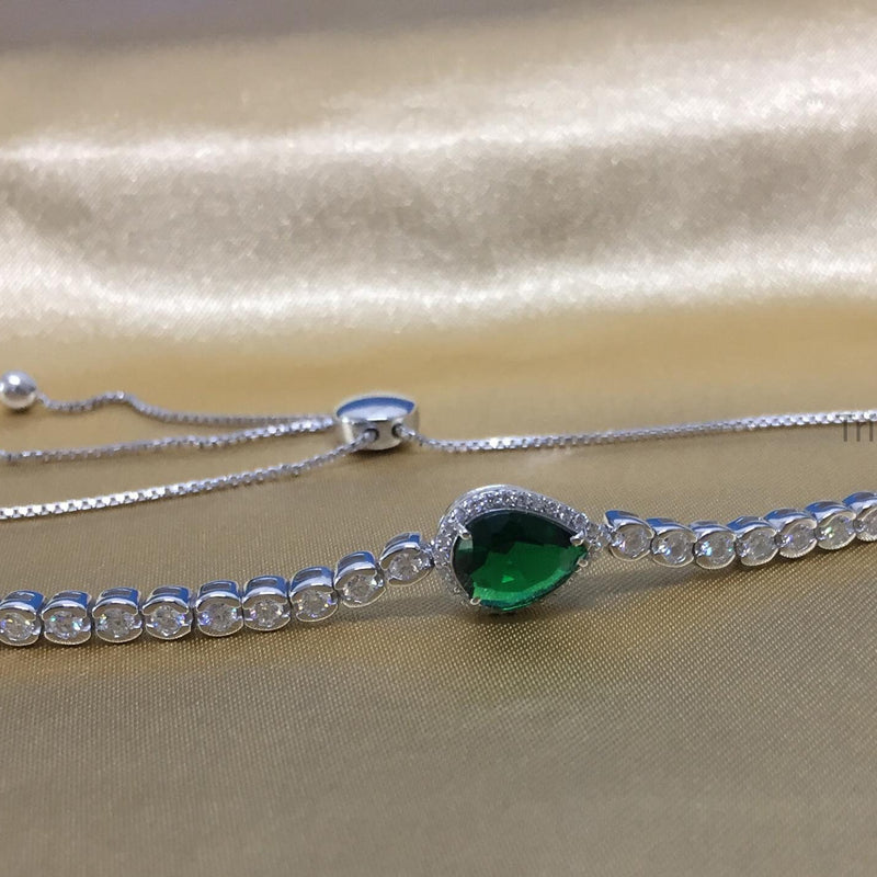 Timeless Teardrop Green Pear Cut Tennis Bracelet 5-10 Inch • Half Bezel Set Pear Cut Tennis Bracelet For Women • Anniversary Gift for Her