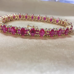 Ruby Bracelet • Oval and Round Ruby Tennis Bracelet For women • Classic Gemstone Design • Luxurious Gift for Her • Elegant Gemstone Bracelet
