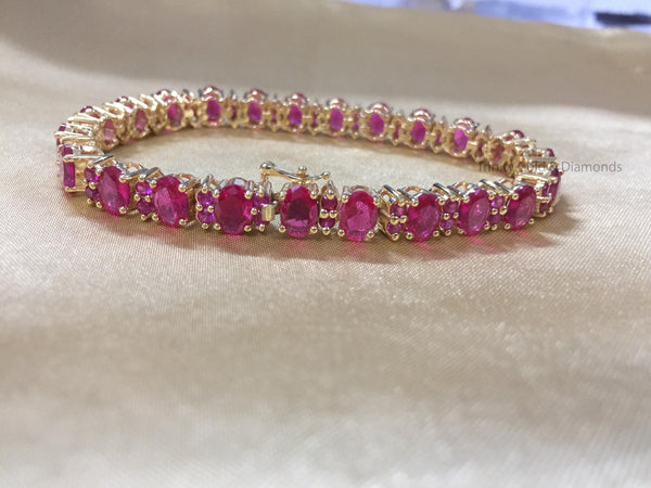 Ruby Bracelet • Oval and Round Ruby Tennis Bracelet For women • Classic Gemstone Design • Luxurious Gift for Her • Elegant Gemstone Bracelet