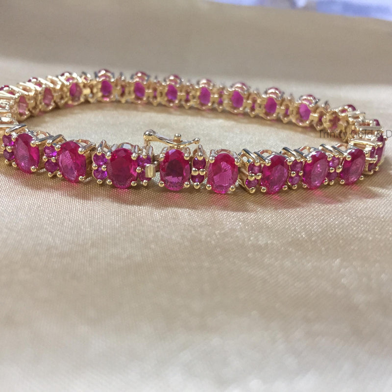 Ruby Bracelet • Oval and Round Ruby Tennis Bracelet For women • Classic Gemstone Design • Luxurious Gift for Her • Elegant Gemstone Bracelet
