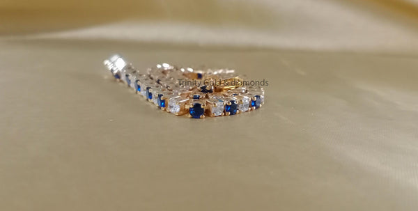 3.0MM Tennis Bracelet • Blue Sapphire and White Moissanite Diamond Tennis Bracelet for Women • Size-5-10 Inch • Anniversary Gift for Women