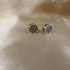 Black Stud • Mens Black Stud Earrings with Screw Back • Size 11.80mm  • Flower Shape Cluster Unisex Stud Earrings • Perfect Birthday Gift