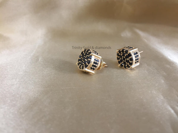 Black Stud • Mens Black Stud Earrings with Screw Back • Size 11.80mm  • Flower Shape Cluster Unisex Stud Earrings • Perfect Birthday Gift
