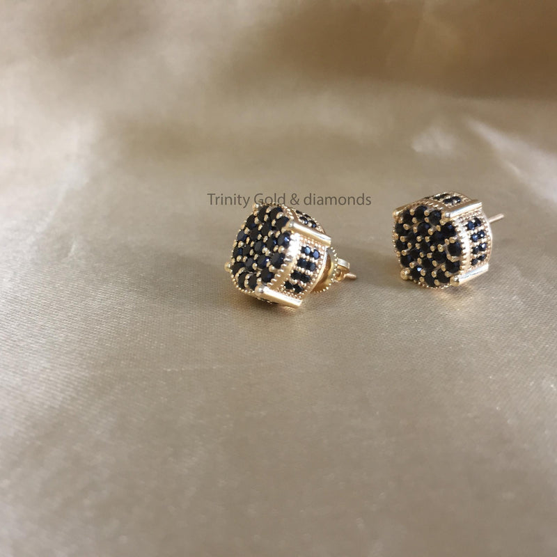 Black Stud • Mens Black Stud Earrings with Screw Back • Size 11.80mm  • Flower Shape Cluster Unisex Stud Earrings • Perfect Birthday Gift