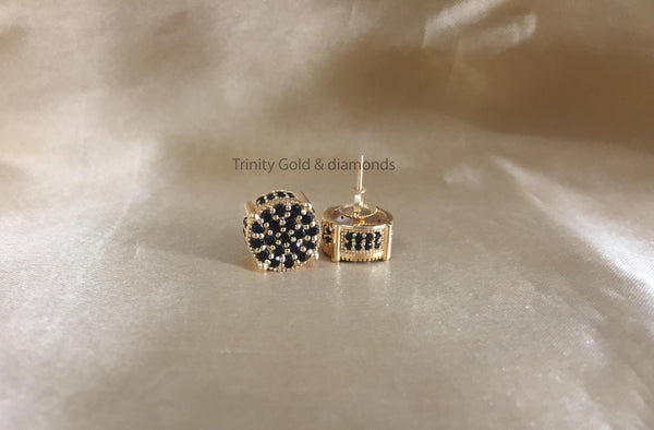 Black Stud • Mens Black Stud Earrings with Screw Back • Size 11.80mm  • Flower Shape Cluster Unisex Stud Earrings • Perfect Birthday Gift