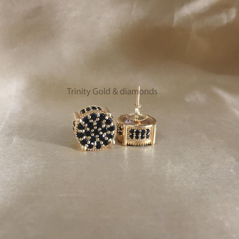 Black Stud • Mens Black Stud Earrings with Screw Back • Size 11.80mm  • Flower Shape Cluster Unisex Stud Earrings • Perfect Birthday Gift