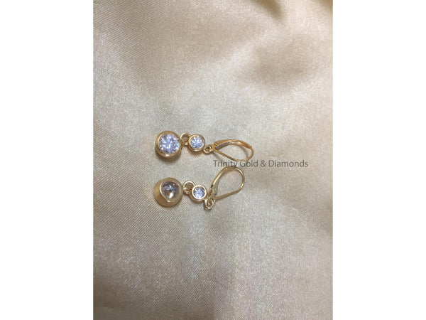 Bezel Earring For women • Diamond Earrings • Solitaire Earrings • Lever Back Earrings • Gift for Women • Two Stone Dangle Earrings