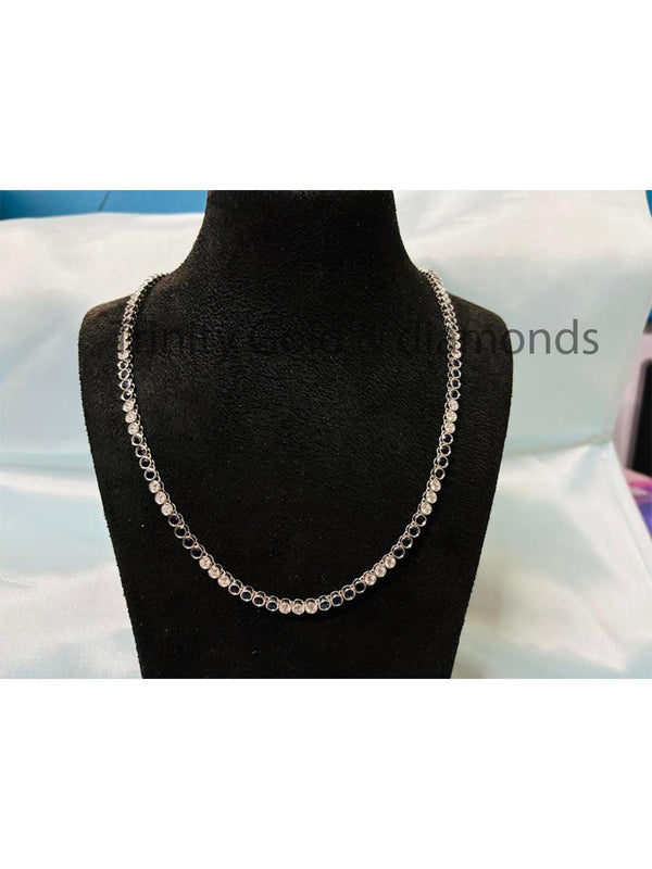 Bezel Set Necklace For Women • Blue Sapphire and White Moissanite Bezel Set Tennis Necklace for Her • Wedding Chocker Necklace • 3.0mm Stone
