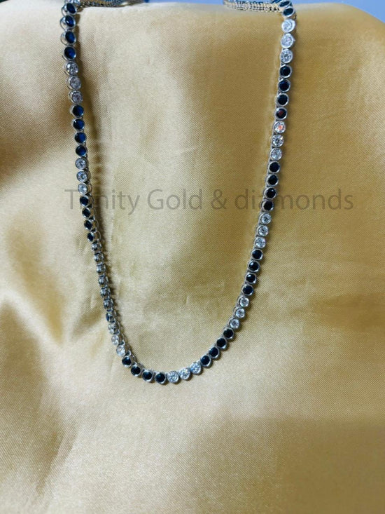 Bezel Set Necklace For Women • Blue Sapphire and White Moissanite Bezel Set Tennis Necklace for Her • Wedding Chocker Necklace • 3.0mm Stone