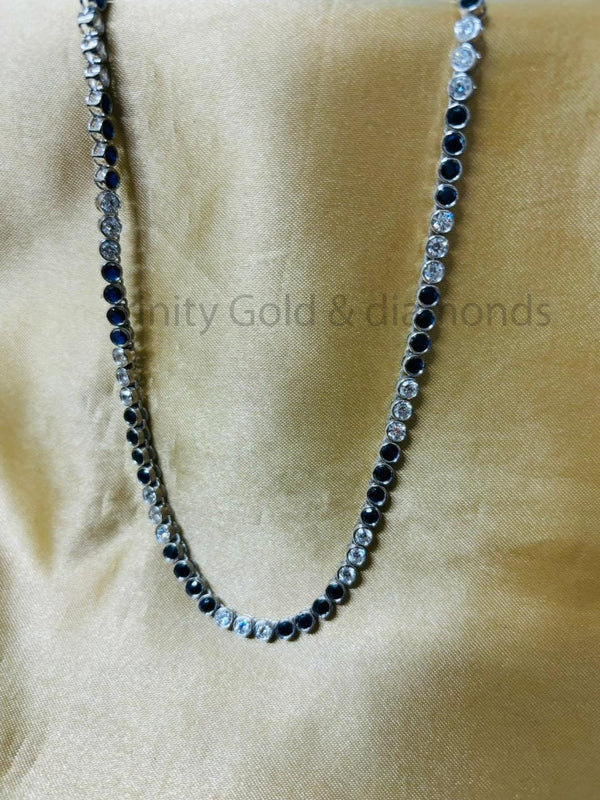 Bezel Set Necklace For Women • Blue Sapphire and White Moissanite Bezel Set Tennis Necklace for Her • Wedding Chocker Necklace • 3.0mm Stone