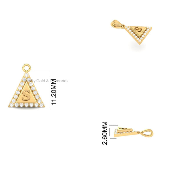 Triangle Initial Pendant •  Lab Grown Round Diamond All Letters A-Z Halo Design Charm • Pendant Necklace • Solid 14KT White/Yellow Rose Gold