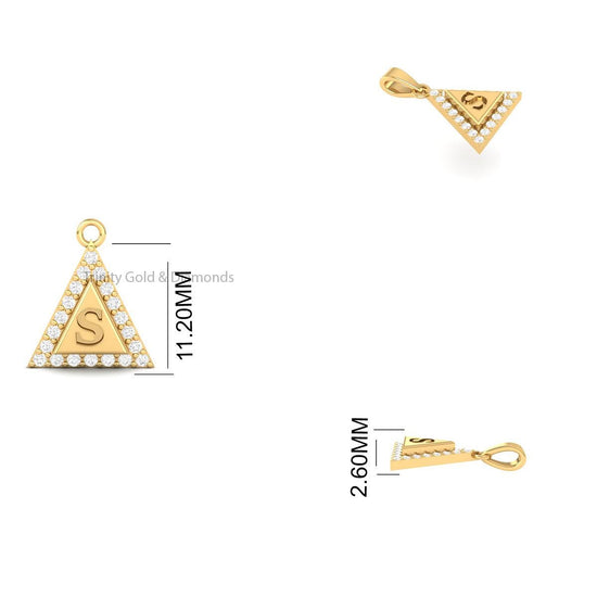 Triangle Initial Pendant •  Lab Grown Round Diamond All Letters A-Z Halo Design Charm • Pendant Necklace • Solid 14KT White/Yellow Rose Gold