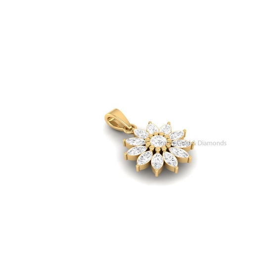 Flower Pendant •  Lab Grown Diamond • Flower Pendant Necklace for Her • Solid 14KT White/Yellow Rose Gold • Classic Diamond Jewelry