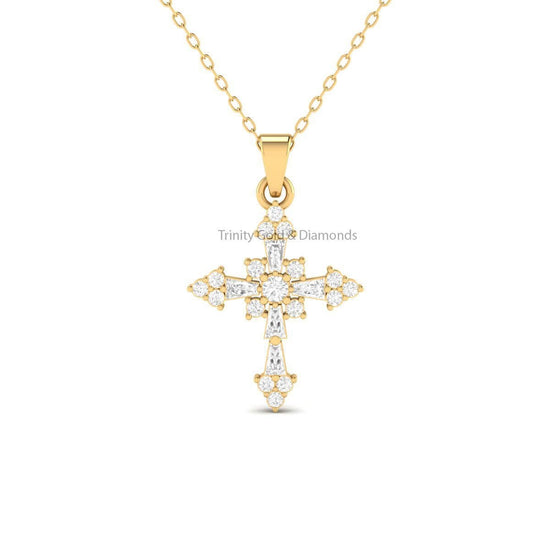 Cross Pendant •  Lab Grown Diamond Dainty Cross Pendant Necklace for Women • Solid 14KT White/Yellow Rose Gold • Religious Gift for Her