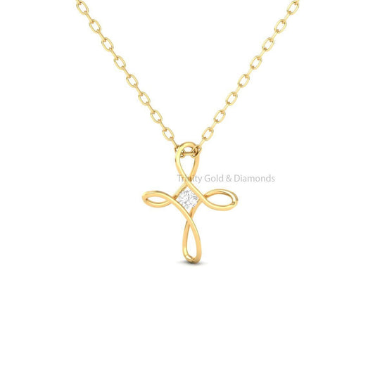 Solitaire Cross Pendant •  Lab Grown Diamond • Dainty Cross Pendant Necklace for Women • 14KT Gold Pendant • Religious Gift for Her