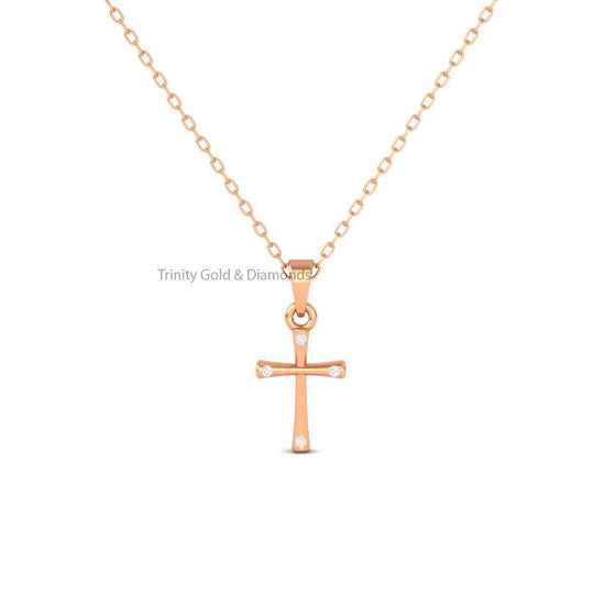 Cross Pendant For Women •  Lab Grown Diamond Cross Perfect Gift For Her • 14KT White/Yellow Rose Gold • Four Stone Dainty Cross Pendant