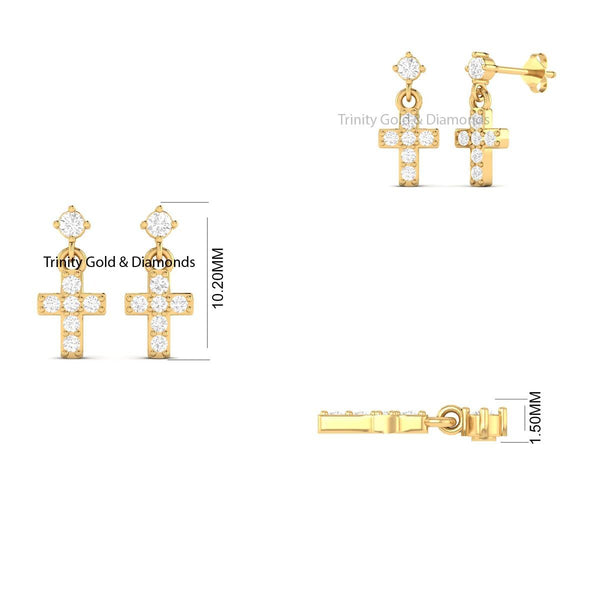 10.0MM Cross Earrings • Lab Grown Diamond Cross Dangle Small Minimalist Earring • Dainty Earrings • Delicate Cross Earrings Gift for Her