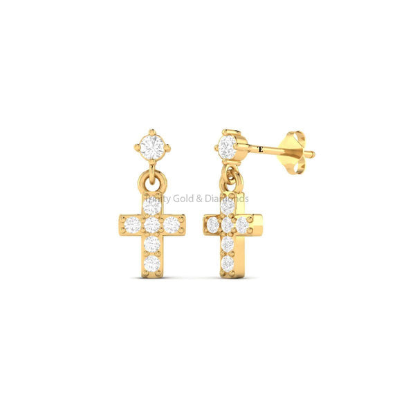 10.0MM Cross Earrings • Lab Grown Diamond Cross Dangle Small Minimalist Earring • Dainty Earrings • Delicate Cross Earrings Gift for Her