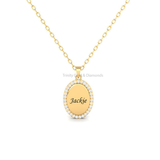 Personalized Name Pendant • Oval Initial Pendant •  Lab Grown Round Diamond All Letters • Halo Design Charm Pendant Necklace for Women