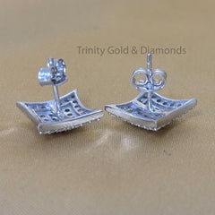 Kite Shape Lab Grown Diamond Earrings for Him & Her • Unisex Double Halo Square Diamond Studs • Push Back Closure