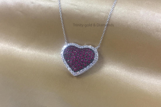 1.0CT Ruby Heart Pendant Necklace For Women • White Moissanite & Created Ruby Gemstone Pave Heart Pendant Perfect Mothers DayGift •